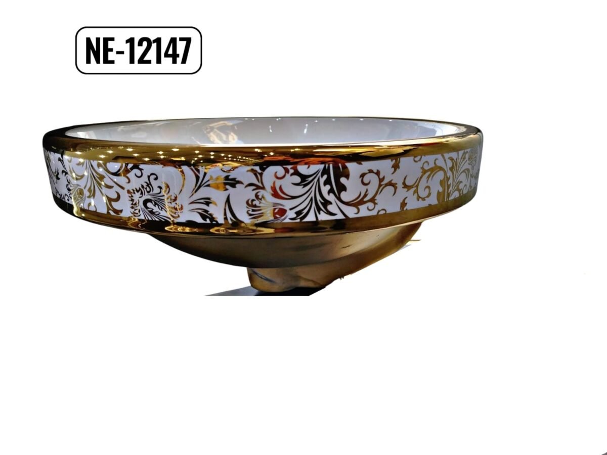 ⁦حوض مغسلة فوق الرخام فضي - ذهبي  هيلمند صيني NE-12147⁩ - الصورة ⁦5⁩